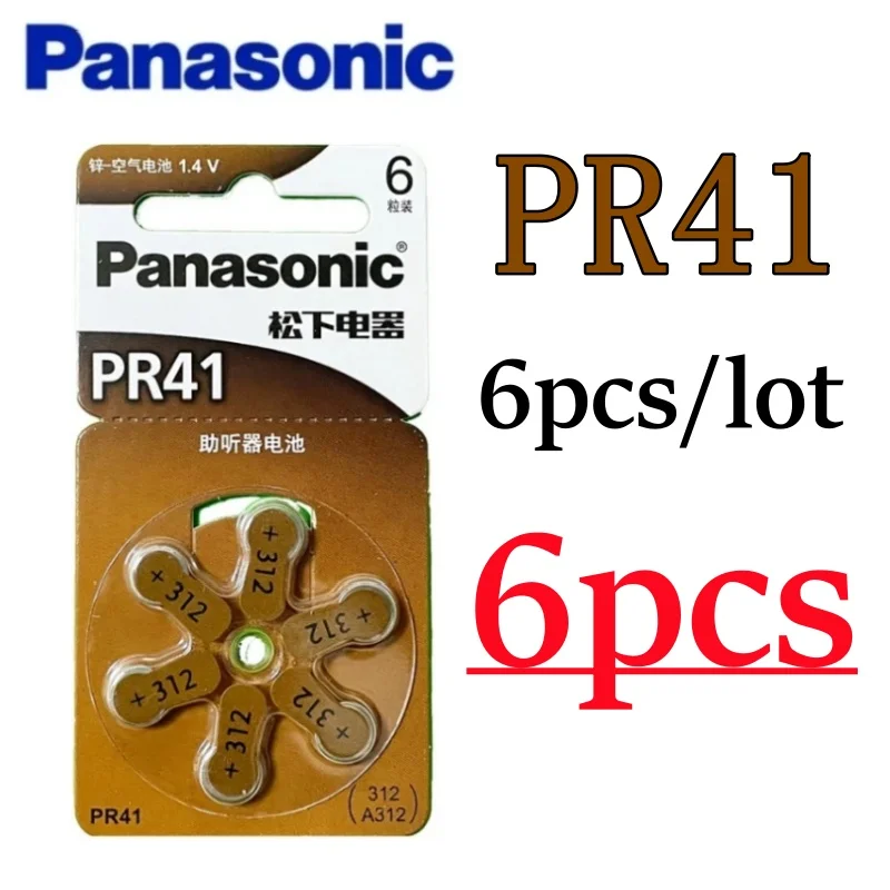 6Pcs Original Panasonic A312 312 P312 PR41 1.4V Amplifier Battery for Advanced Hearing Aid Batteria