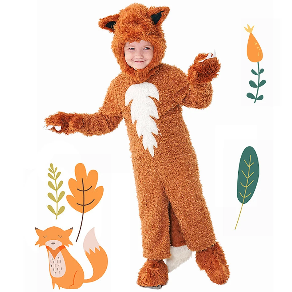 

Kids Little fox Animal Cosplay Bodysuits Children's Day Stage Play Performance Fluffy Clothes Boy Girl Carnival Festival Costume