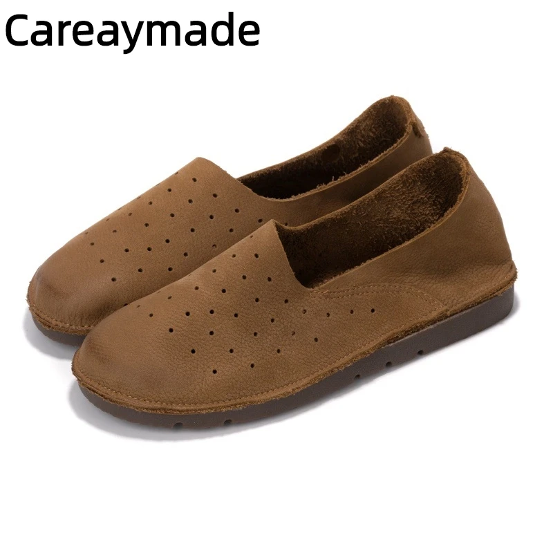 

Careaymade-женская обувь большого размера из натуральной кожи, новые летние туфли из воловьей кожи с полыми отверстиями на мягкой подошве, мужская обувь из воловьей кожи на одной ноге