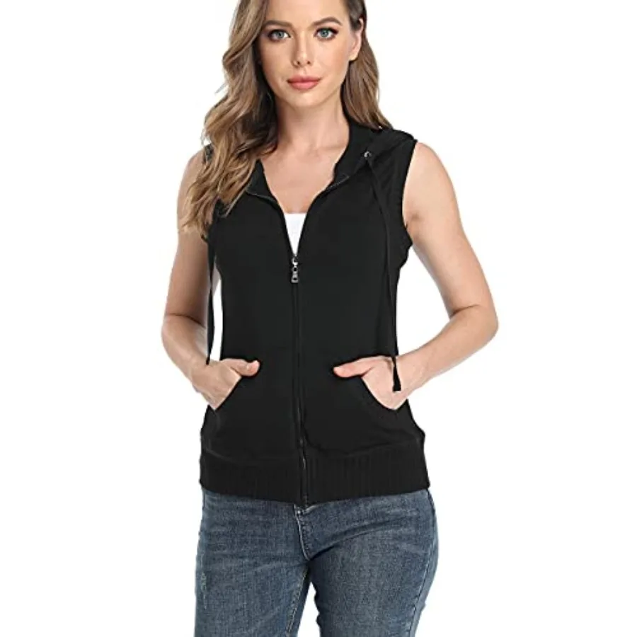 

Women's Sleeveless Hoodies Zip Up Hooded Vest Casual Sweatshirt with Kanga Pocket