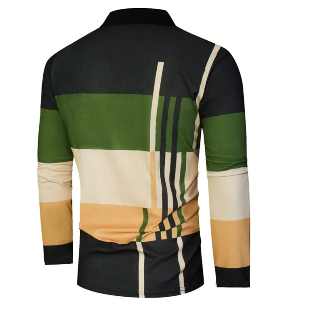 2025 الخريف قميص بولو رجالي بأكمام طويلة الوقوف طوق المرقعة قمة مطبوعة المألوف الشارع تي شيرت غير رسمي قميص رجالي