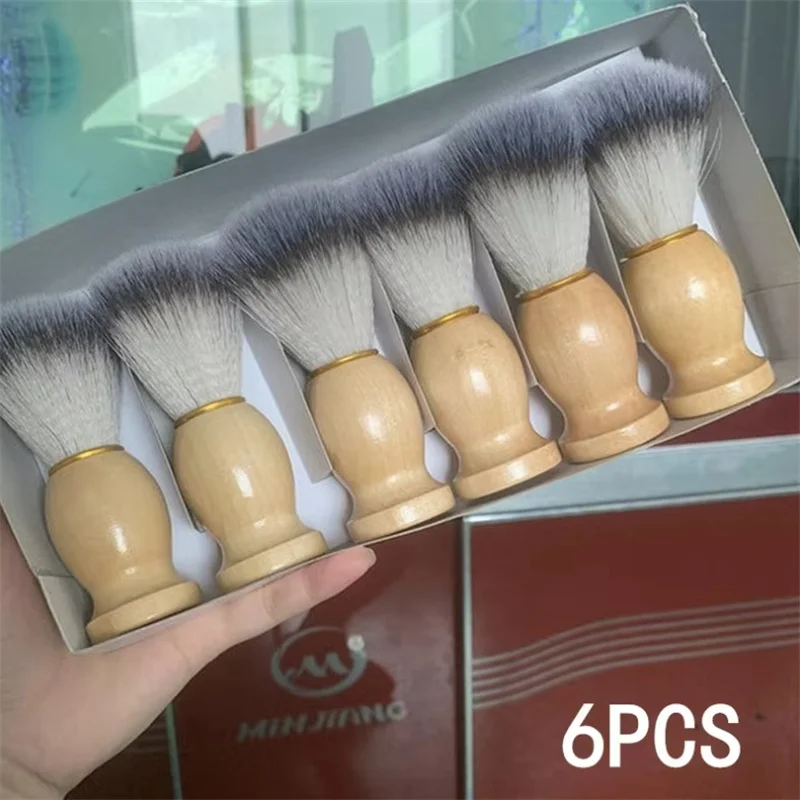1/6PCS Men's Shaving Brushes Set Hair Beard Brush Cleaning Tool Wood Handle for Barber Salon Facial Shave Accessories