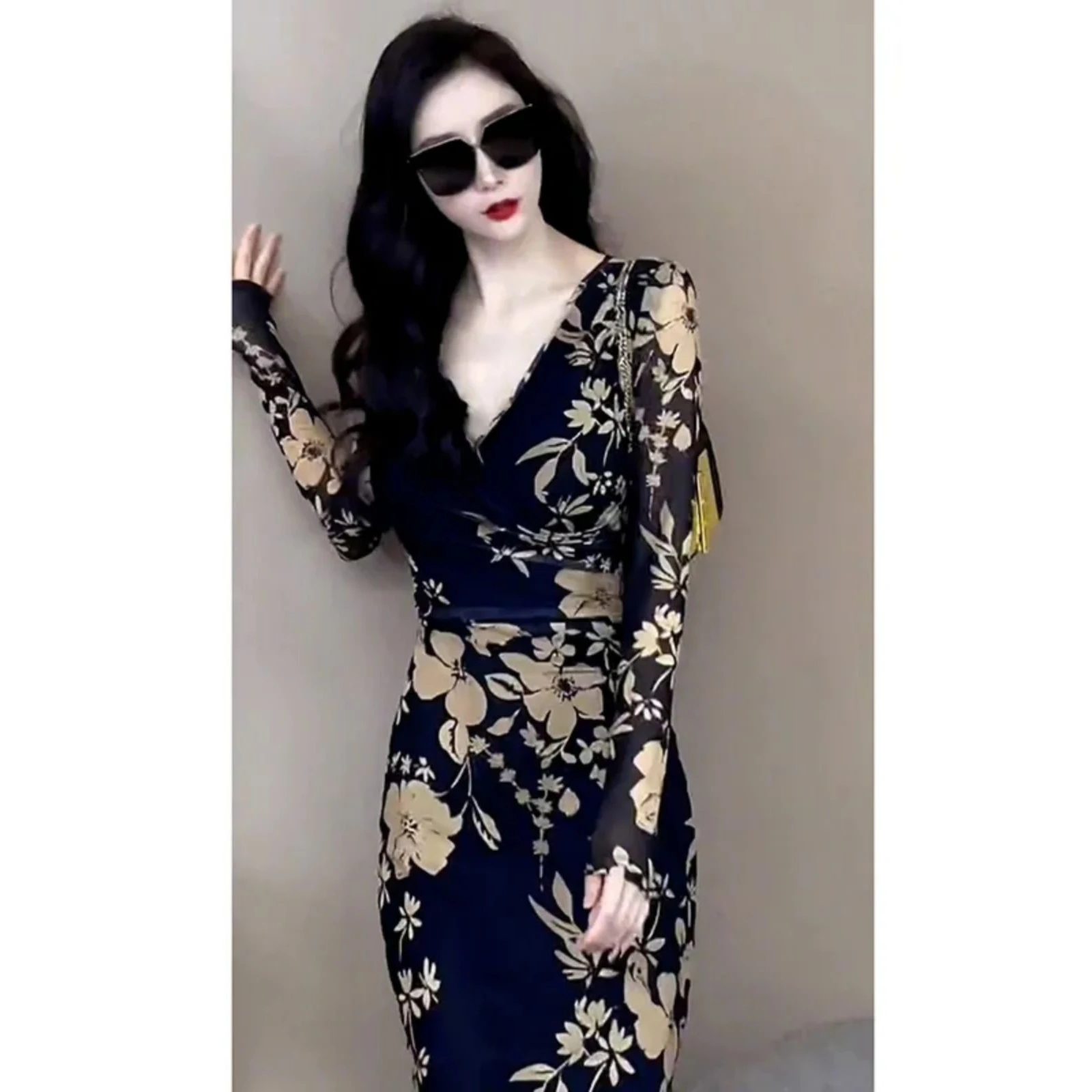 Kleider, langärmelig, Damenkleid, Abendparty, Winter, Wolle, gerippt, Patchwork, verdreht, tailliert, minimalistischer Stil, Falten, einfach