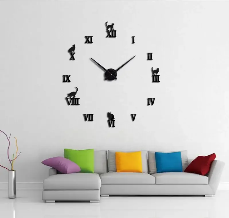 W Series Oversized Creative DIY Wall  Living Room Modern Personality Art Wall Clock Clock Cat Creative