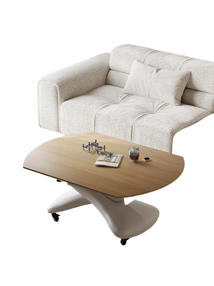Solid wood lifting coffee table dining table dual-use integration, more possible movable coffee table square and round dual-use