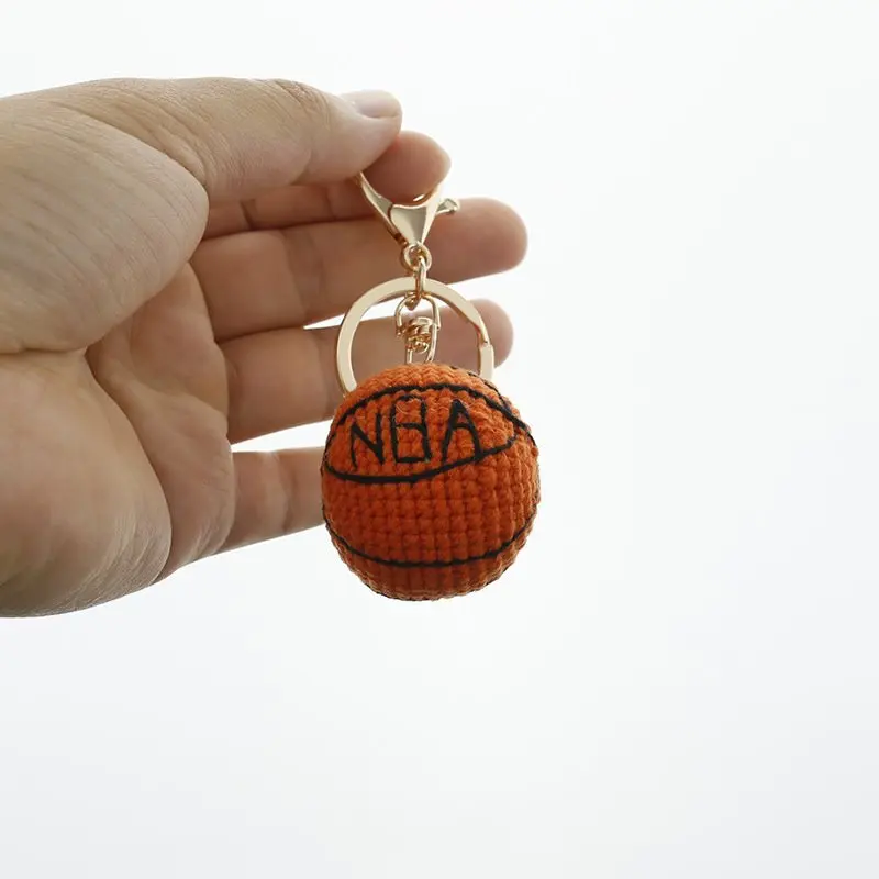 Handmade Crochet Stuffed Key Chain Cute Knitted Basketbal Doll Key Ring Pendant for Boys Schoolbag Keychain  Amigurumis Finished