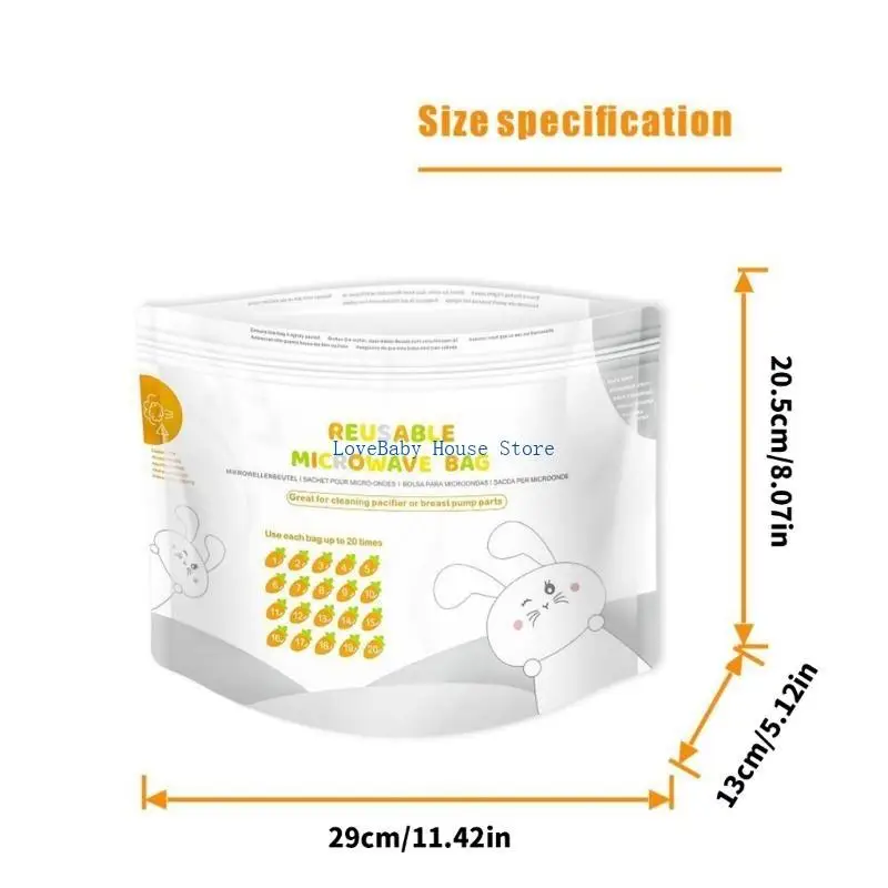 BX0D 16/42 حقيبة تنظيف قابلة لإعادة الاستخدام في الميكروويف معقم بالبخار لجزء مضخة الثدي/زجاجة الطفل 20 مرة/ورقة #6