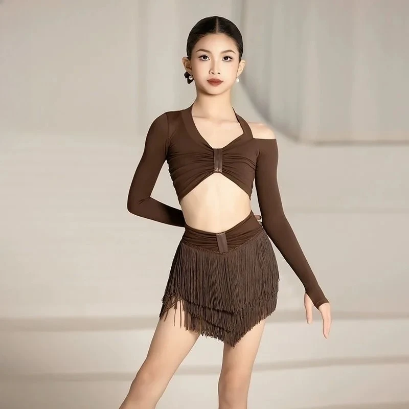 فساتين الرقص اللاتينية بشراشيب للفتيات أداء التانغو سومبا قاعة الرقص المنافسة