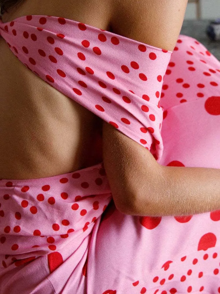 

Sexy Halter Sleeveless Top & Long Skirt 2Pc Suit Women Fashion Polka Dot Print Slim Set Summer Elegant Backless Vacation Outfits