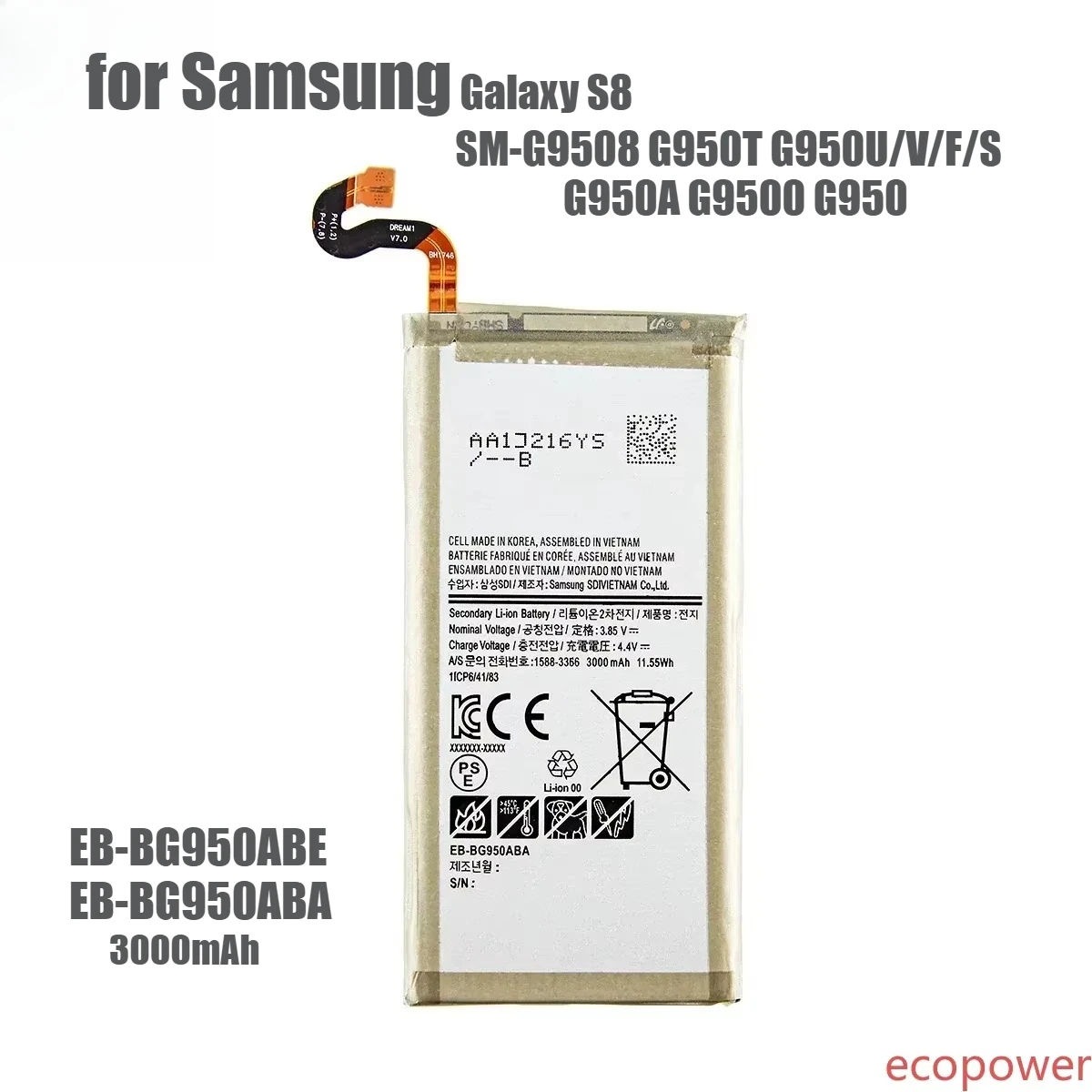 3000mAh Brand New Battery EB-BG950ABE EB-BG950ABA For Samsung Galaxy S8 SM-G9508 G950T G950U/V/F/S G950A G9500 G950 +Tools