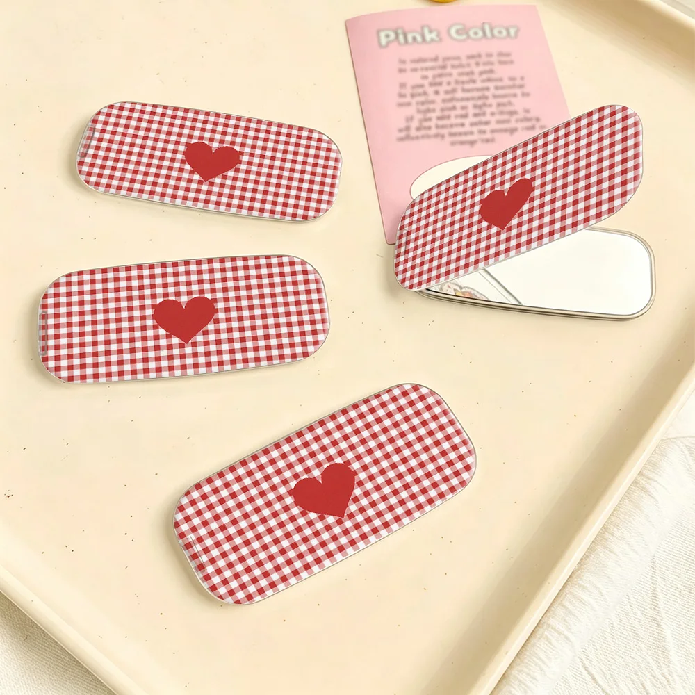 Mirror Phone Stand Case Shockproof Protective Cover with Makeup Mirror Multiple styles selection Red White Gingham Print Style