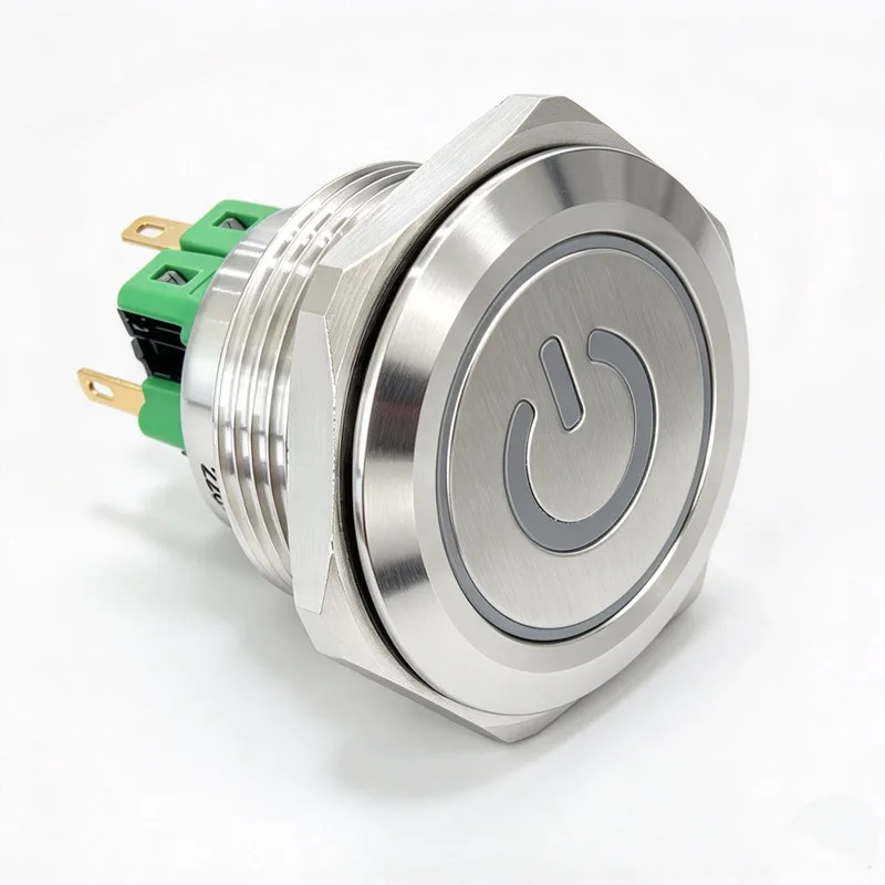 ELEWIND 30mm Stainless Steel Anti-Vandal Push Button Switch Surface Mount Transparent power symbol with ring light