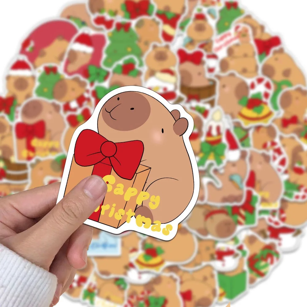 

10/50pcs Cute Christmas Capybara Stickers Kawaii Animal Decals DIY Scrapbook Phone Laptop Luggage Skateboard Sticker Kid Toy