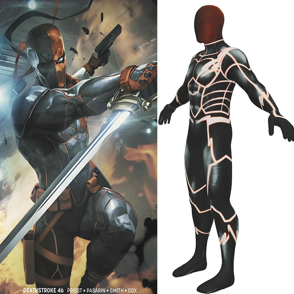 

Deathstroke Cosplay Slade Joseph Wilson Costume Male 3D Printed Spandex Zentai Suits Outfits Halloween Costume for Adult Kids