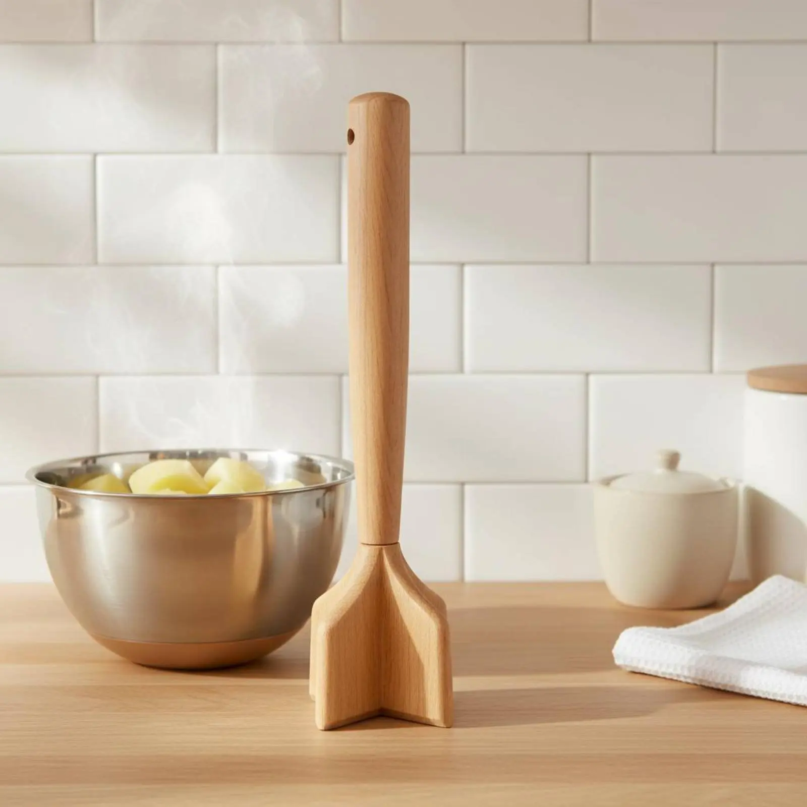 Wooden Potato Masher Wide-Head Beech Wood Masher
