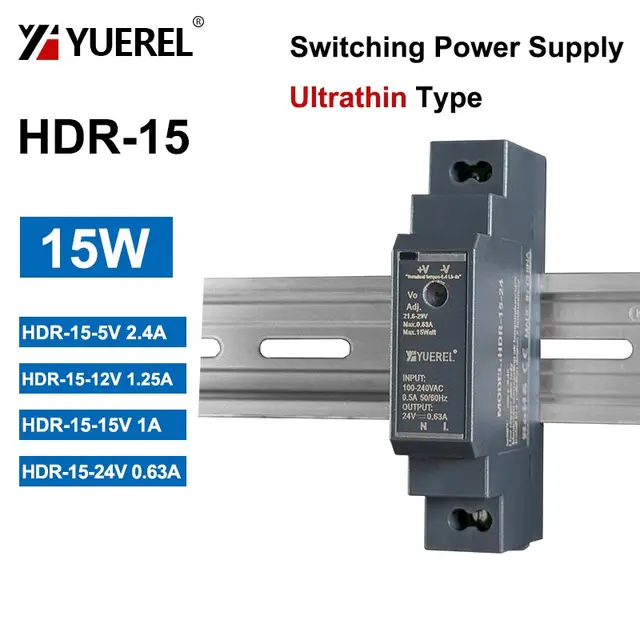 HDR 15W 5V 12V 24V Ultracienki zasilacz impulsowy Transformator szynowy