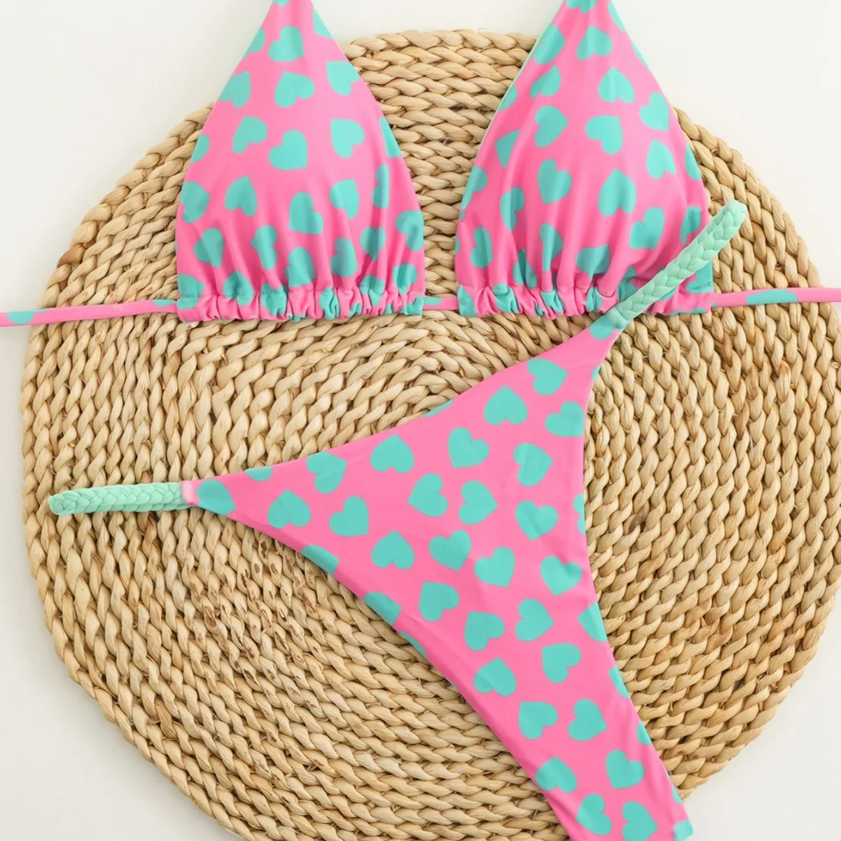 Sexy Dreieck Push-Up Bikini Brasilianische Bademode Frauen Herz Gedruckt Bikinis Gepolsterter Badeanzug Tanga Badeanzug Maillot De Bain