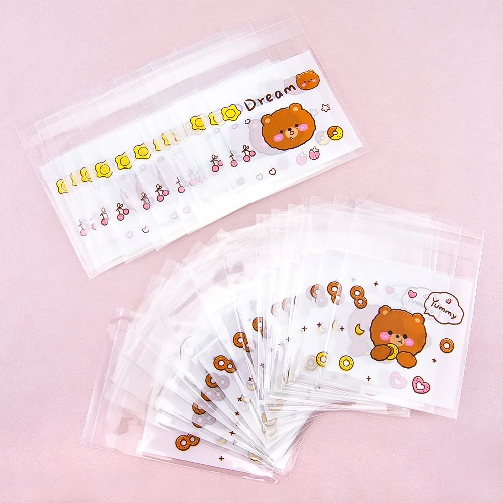 

50pcs 7x7cm Cute Bear Plastic Packing Bag Transparent Self-Adhesive OPP Bags for Jewelry Packaging Candy Cookies Gift Pouches