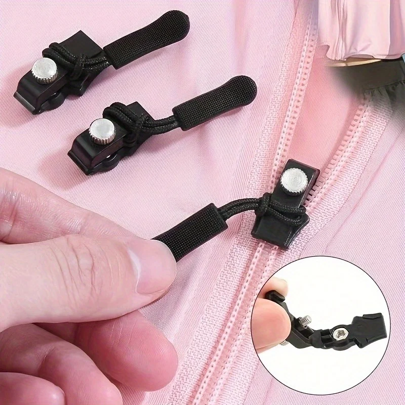 Set of 6 Universal Black Zipper Replacements Detachable Sturdy Zipper Pull Tab Easy Install No Sew DIY Zipper Repair Accessories