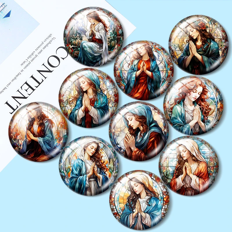 

Рождественская молитовная женщина, 10 шт., 12 мм/18 мм/20 мм/25 мм, круглый фотостекло, кабошон, демо, плоская задняя часть, выводы