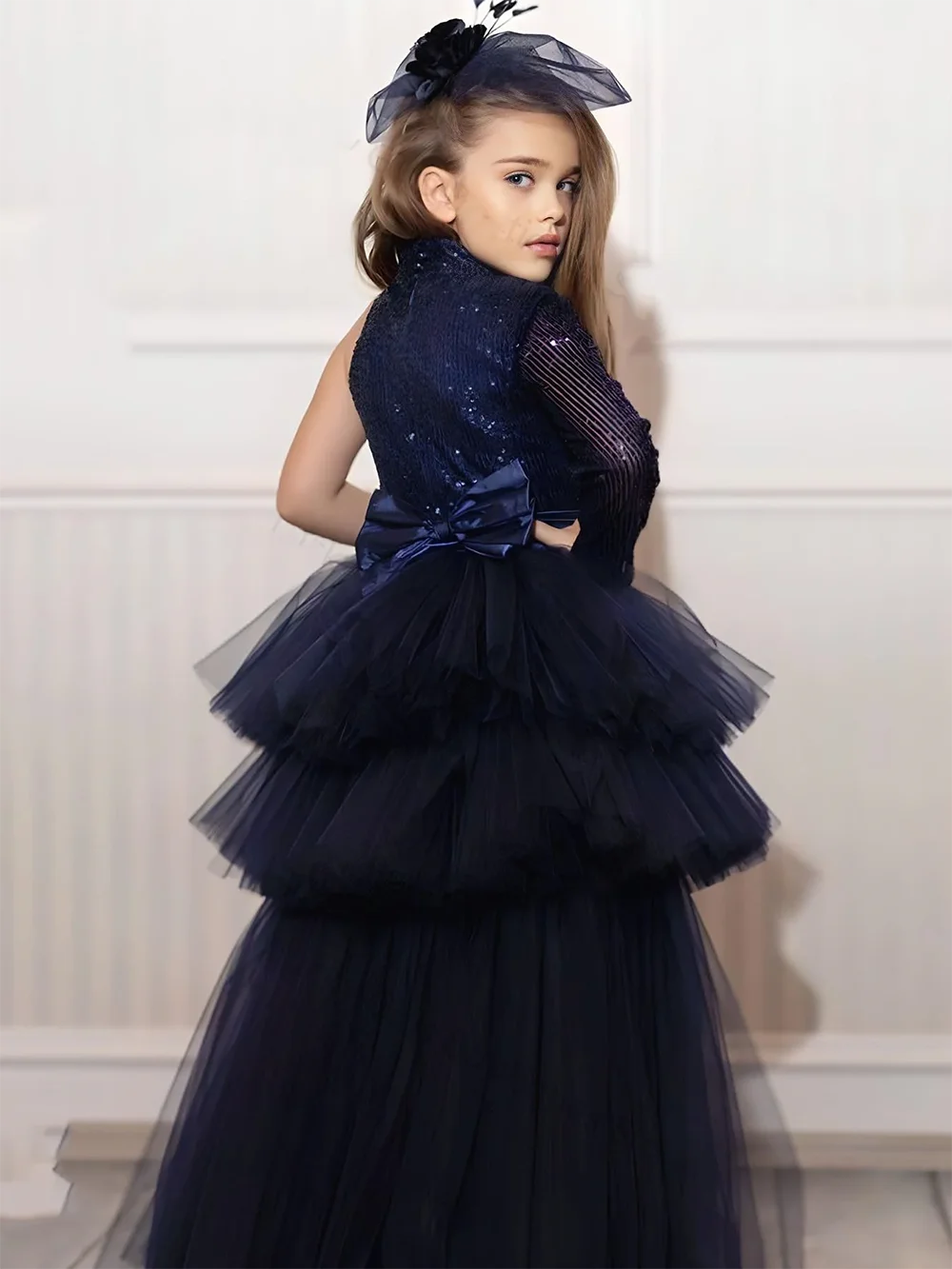 Elegant Flower Girl Dress For Wedding One Shoulder Sequins With Detachable Train Birthday Party First Communion Ball Gowns