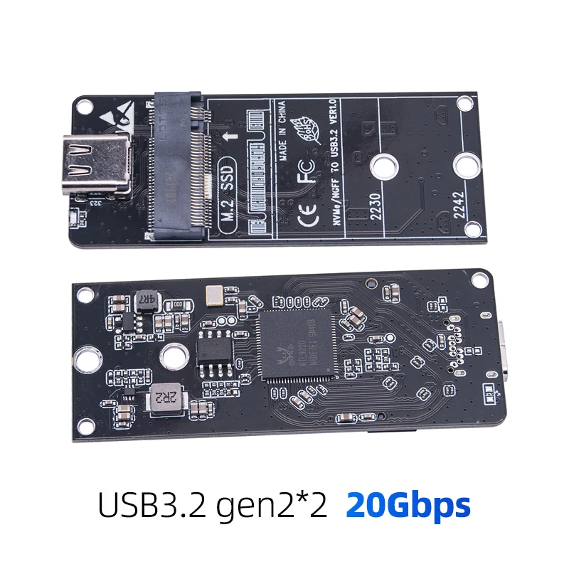 USB 3.2 GEN2*2 20Gbps M2 SSD Adapter Dual Protocol M.2 NVME M Key / M.2 SATA B/B+M Key to TYPE C Riser Board RTL9220 Chip for PC