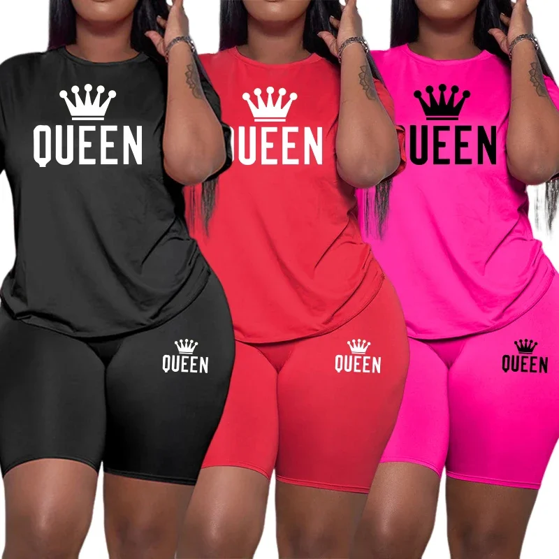 2025 New Arrival Women's Queen Printed Tracksuit Summer Sportswear Daily Casual Sports Set Women Gym Fitness Outfits Shorts Suit