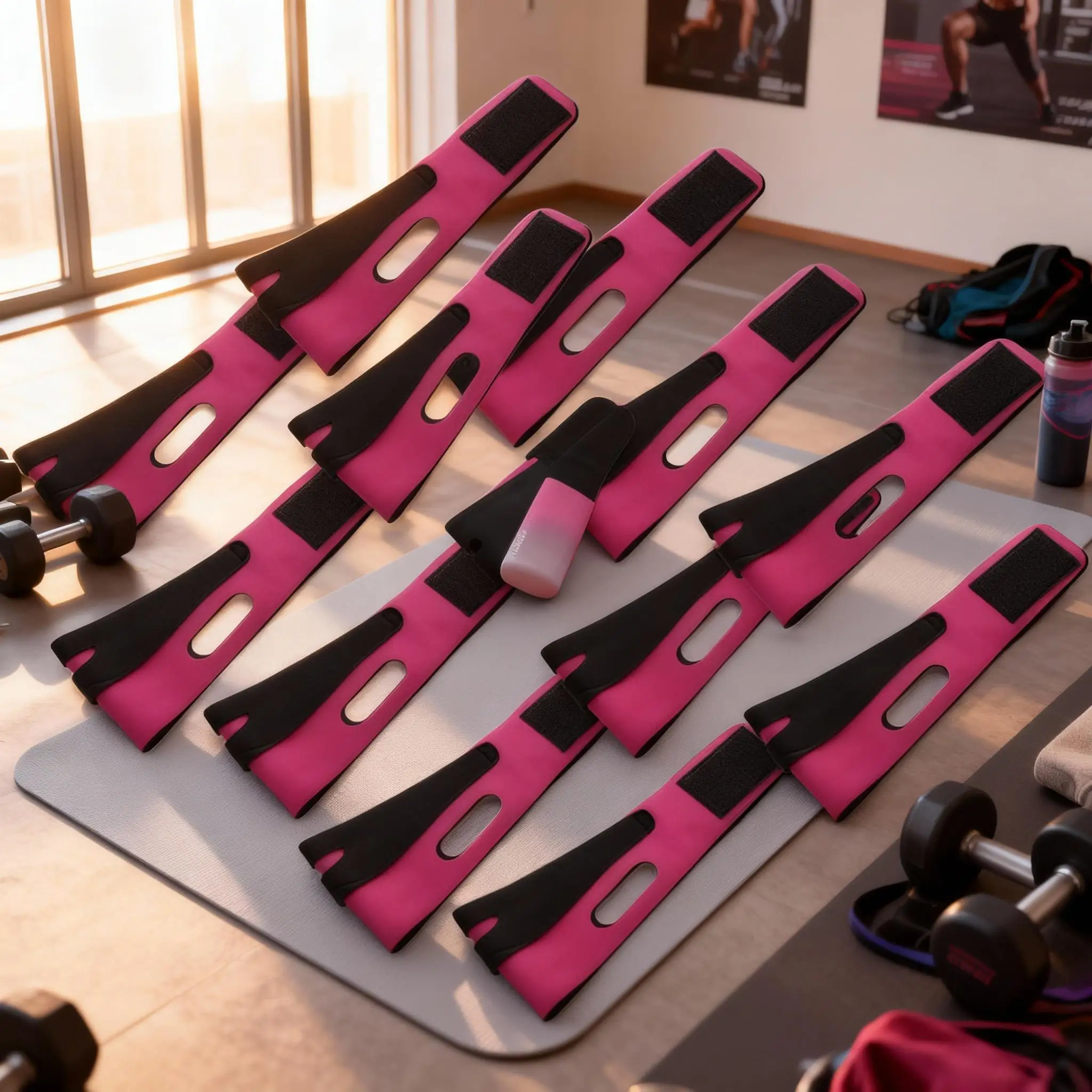 10 قطعة ضمادة تنحيف الوجه باللون الأحمر الوردي على شكل حرف V قابلة لإعادة الاستخدام طوال الليل قناع شد الوجه مضاد للترهل للذقن والفك المشدود للنساء