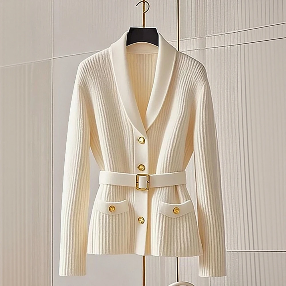 

Повседневный кардиган с круглым вырезом, облегающий длинный рукав, прямой рукав-труба, без украшения, женский трикотаж с открытой передней частью