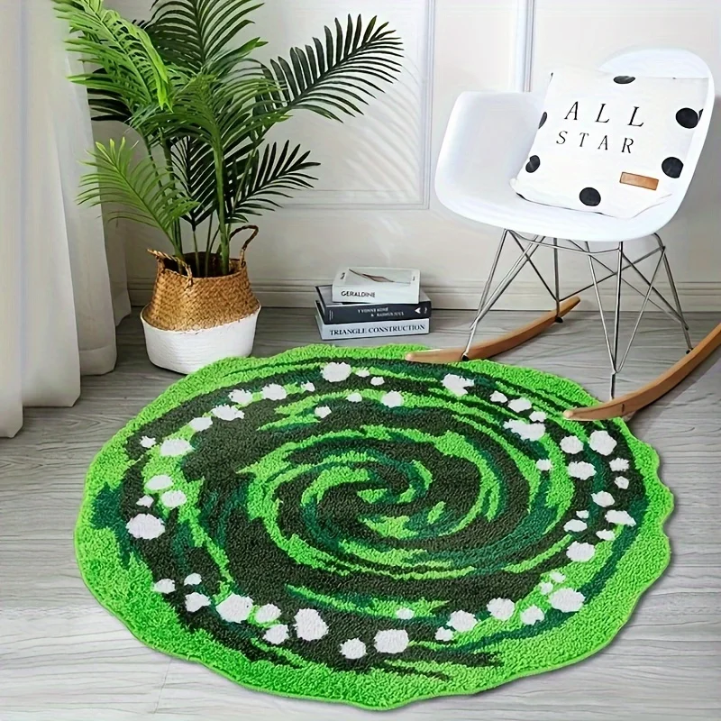 VIKAMA Green Round Plush Carpet for Living Room Bedroom Bedside Rugs Waterproof Sofa Table Floor Mat Children‘s Room Play Mat Ho