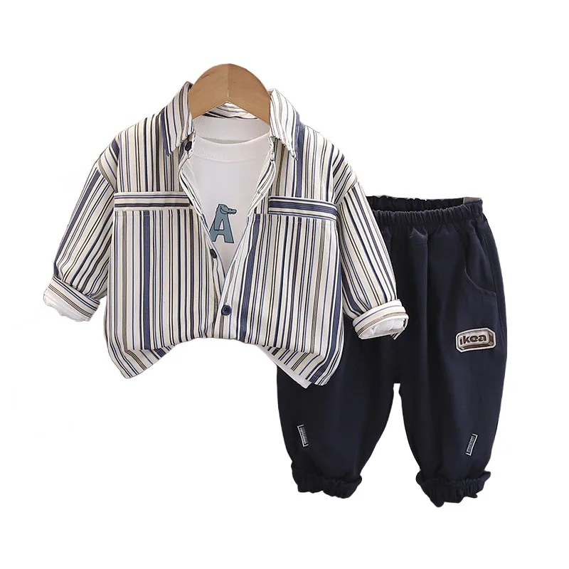 

Childrens Sets 2024 Spring Autumn Baby Boy Clothes 1 To 5 Years Korea Casual Striped Shirts + T-shirts + Pants Kids Boys Outfits