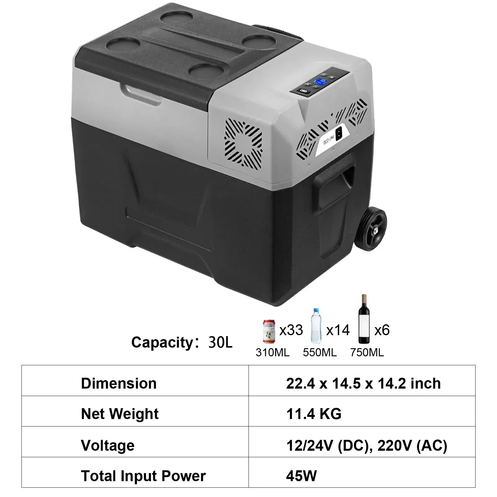 SIHAO Autokoelkast 15L-50L Minikoelkast Vriezer Draagbare compressorkoeler 12/24V DC Ice Box Houd koel voor kamperen Reizen