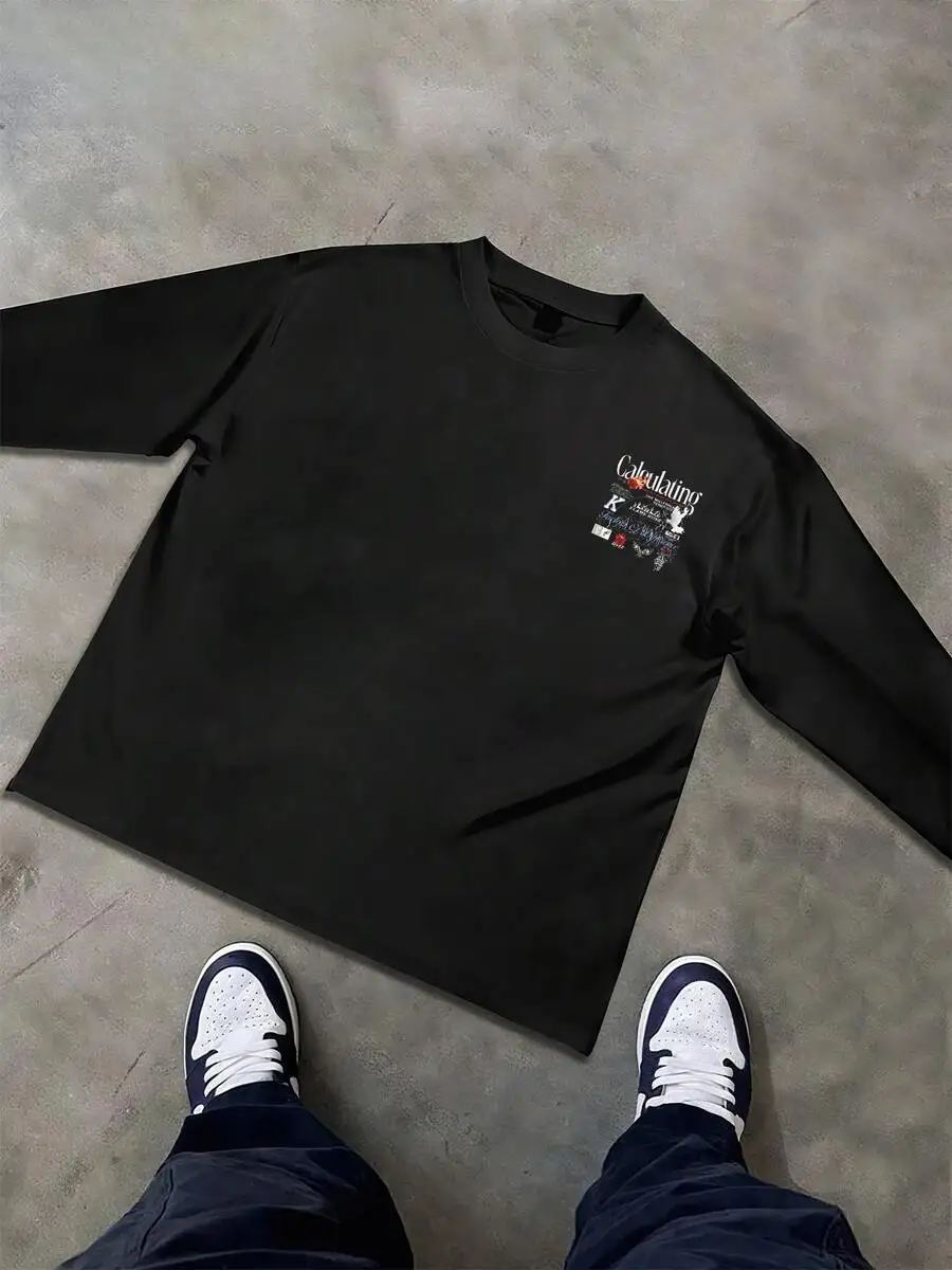 

Mens Casual Long Sleeve Cotton Tee With Graphic Print Streetwear Top
