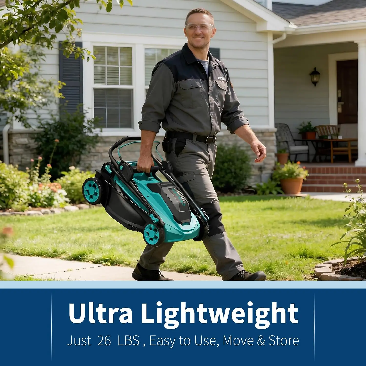 17 Inch Electric Lawn Mower Cordless, 40V 4.0Ah Battery Powered Lawn Mower with Brushless Motor, Lightweight Walk-Behind Push Mower for Yard