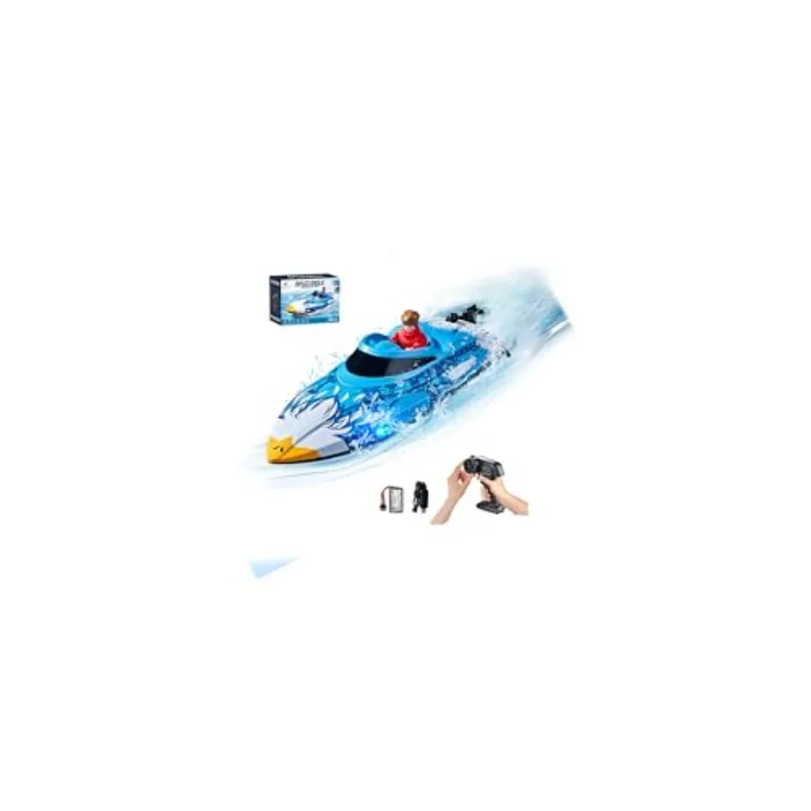

RC Boat for with LED Lights 3.4Ghz Remote Control Racing Boats for Ages 7-14 Toy Water Boat for Pools Lakes Waterproof Light Bl