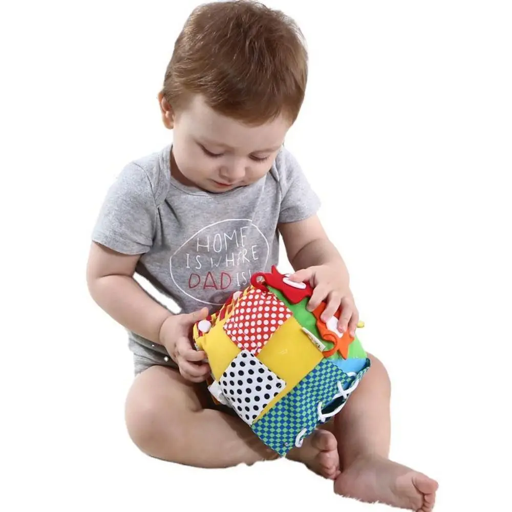 

Square Ball Cubic Activity Learning Toy Rattles Laces Snaps Baby Busy Blocks Toys Early Learning Montessori