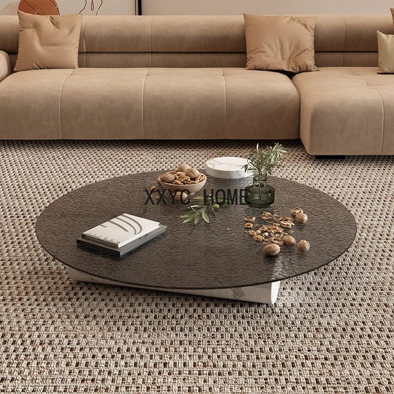 Italian Marble Light Luxury Water Ripple Glass Coffee Table Minimalist Designer High-end Round Side Table For Living Room