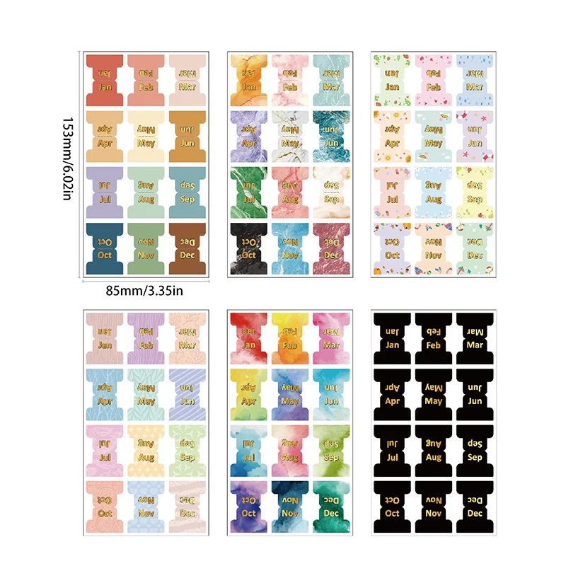 60 uds/5 hojas de pestañas mensuales coloridas para planificador adhesivo pegatinas de índice decorativas para organizaciones de planificadores de oficina