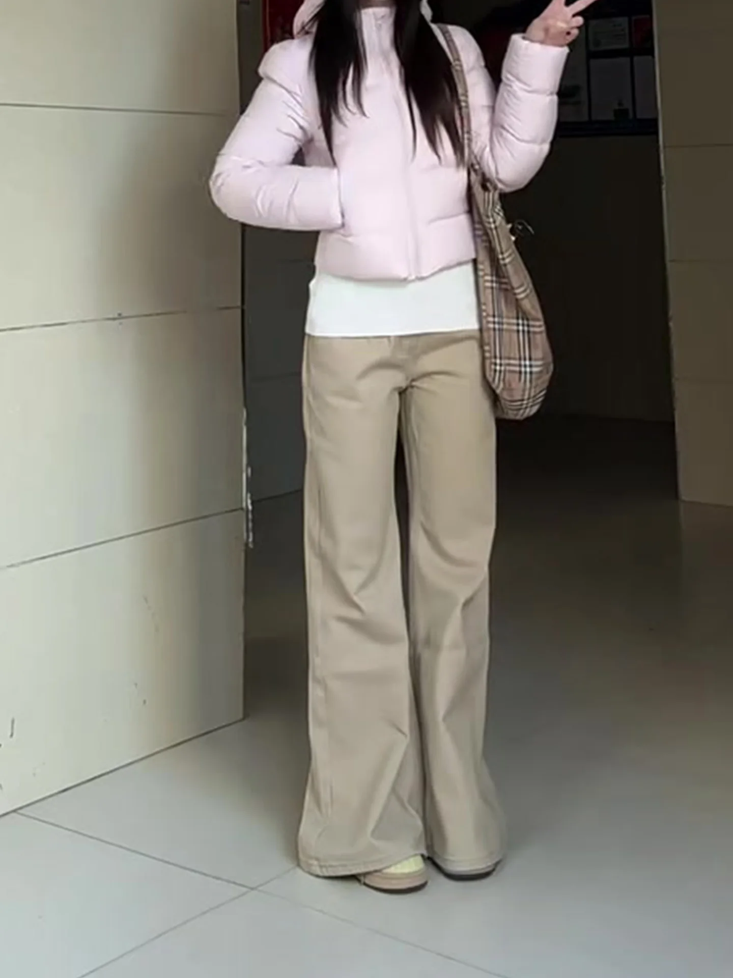 Thiened Fce Jeans mit weitem Bein für Damen, lockere Passform, Winter, neue Sle-Retro-Khaki-Denim-Hose, hohe Taille, gerade Röhrenhose