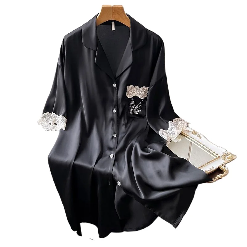Light Luxury Sweet Spicy Foreign Style Pajamas Can Be Worn Outside Shirts and Skirts Ice Silk Premium Korean Version Loungewear