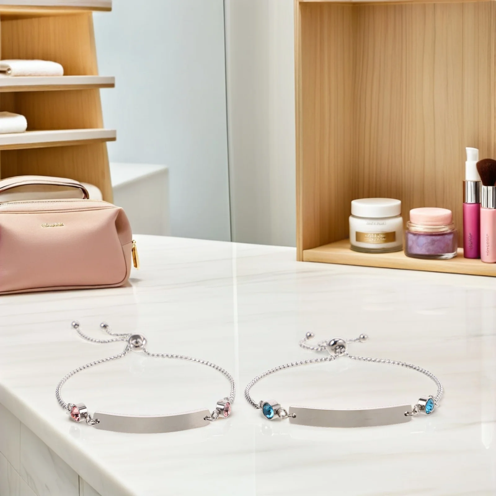 커플용 매칭 팔찌 2개, 스테인리스 스틸 조절 가능 각인 팔찌, 라인스톤 참 장식, 맞춤 제작 커플 팔찌