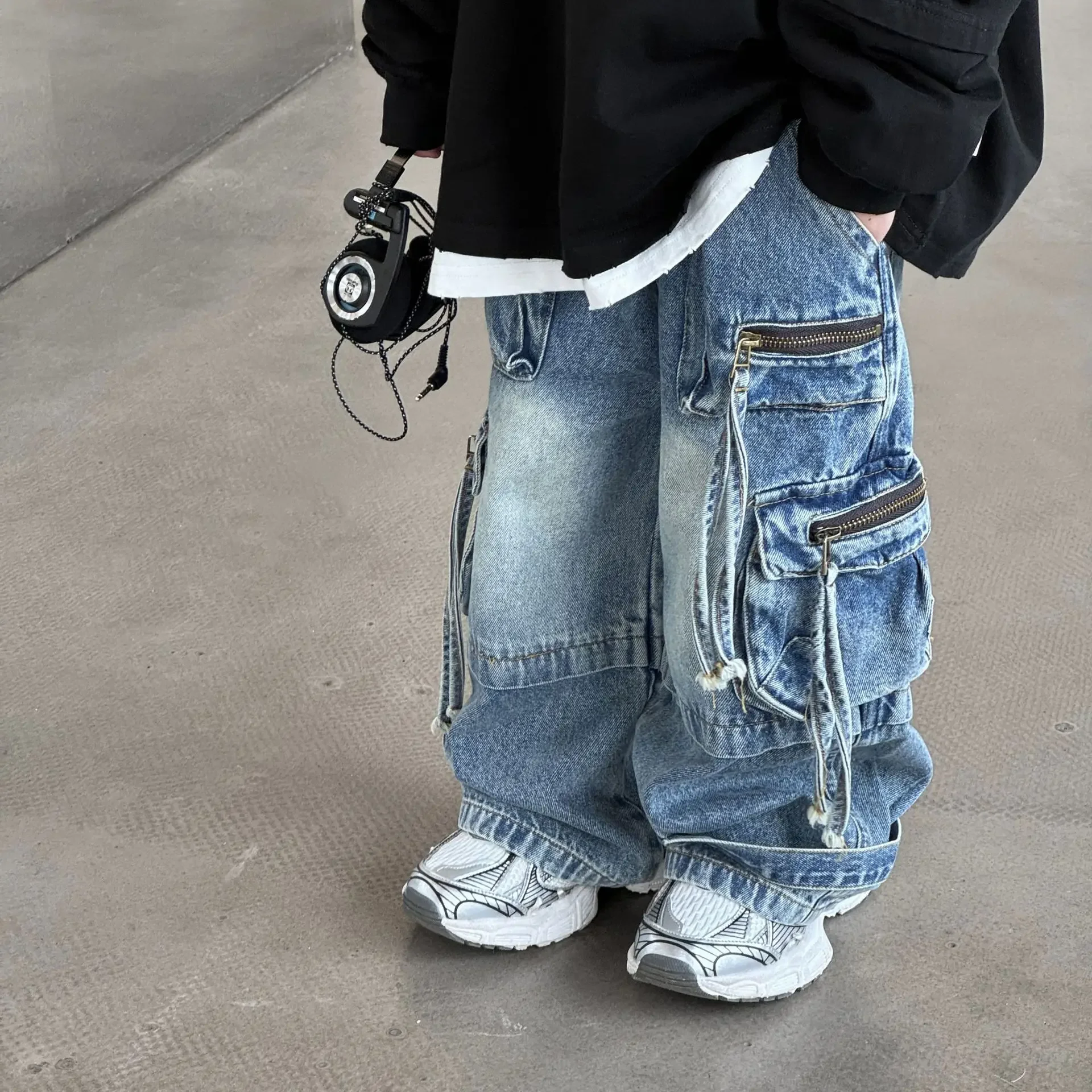 

Baby Children Denim Pants Spring Autumn New Fashionable Cargo Jeans Boy Korean Style Casual Handsome Full Length Pocket Pants