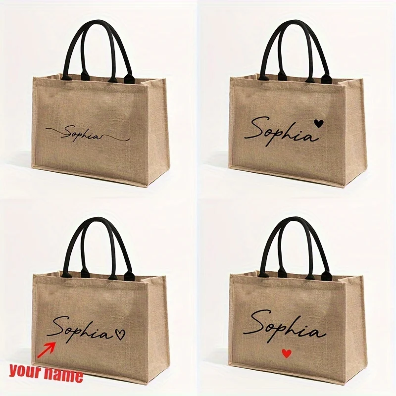 Bolsa de Playa Personalizada con Nombre y Patrón, Bolsa de Regalo Monogramada para Mujer, Bolsa de Viaje para Guardar Artículos de Aseo