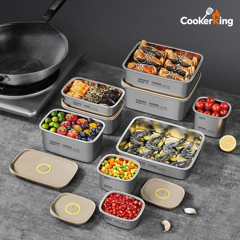 COOKER KING 300-5500ML Stainless Steel Preservation Box 304+PP Vacuum Kitchen Storage Box Lunch Box Household Multi Size Gift