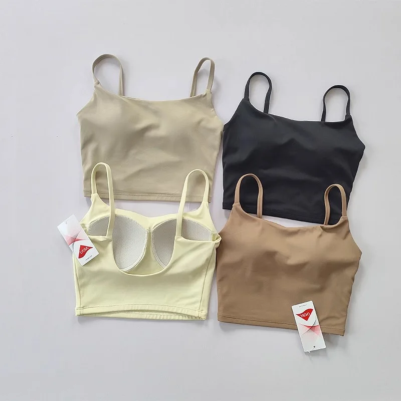 

Small Sling Vest Integrated Fixed Gathering Sports Underwear Women's Bra Beauty Back Training Fitness Bra Summer Clothing