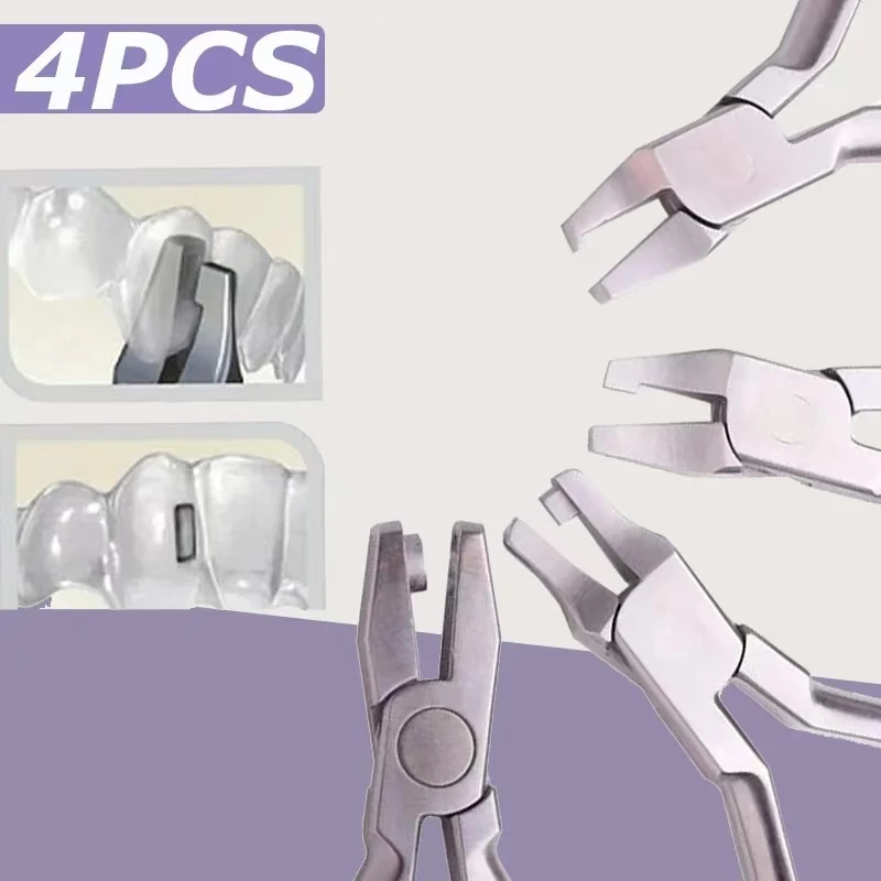 4PCS Stainless Steel Orthodontic Aligner Kit Thermal Forming Forceps Vertical & Teardrop Hole Punch Pliers Retainer Adjustment