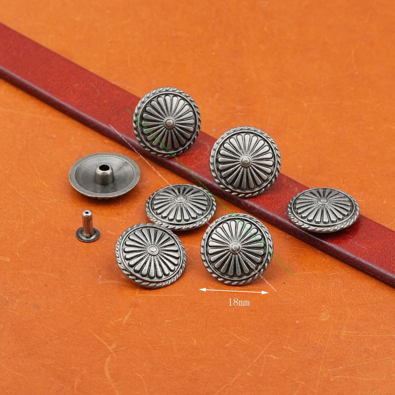 20Pcs Vintage Metal Sunburst Flower Concho Button Rivetback for Leatherworking Leathercraft Fasteners Studs for Belt Bag Saddle