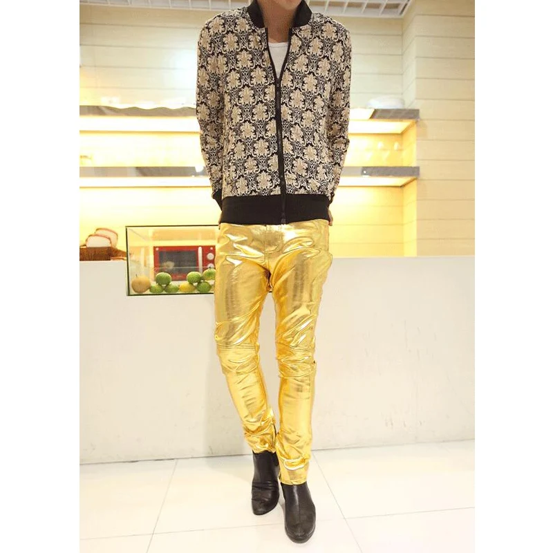 2024 Hip Hop Mens Leather Pants Faux Leather Pu Material 3 Colors Motorcycle Skinny Faux Leather Casual Pants