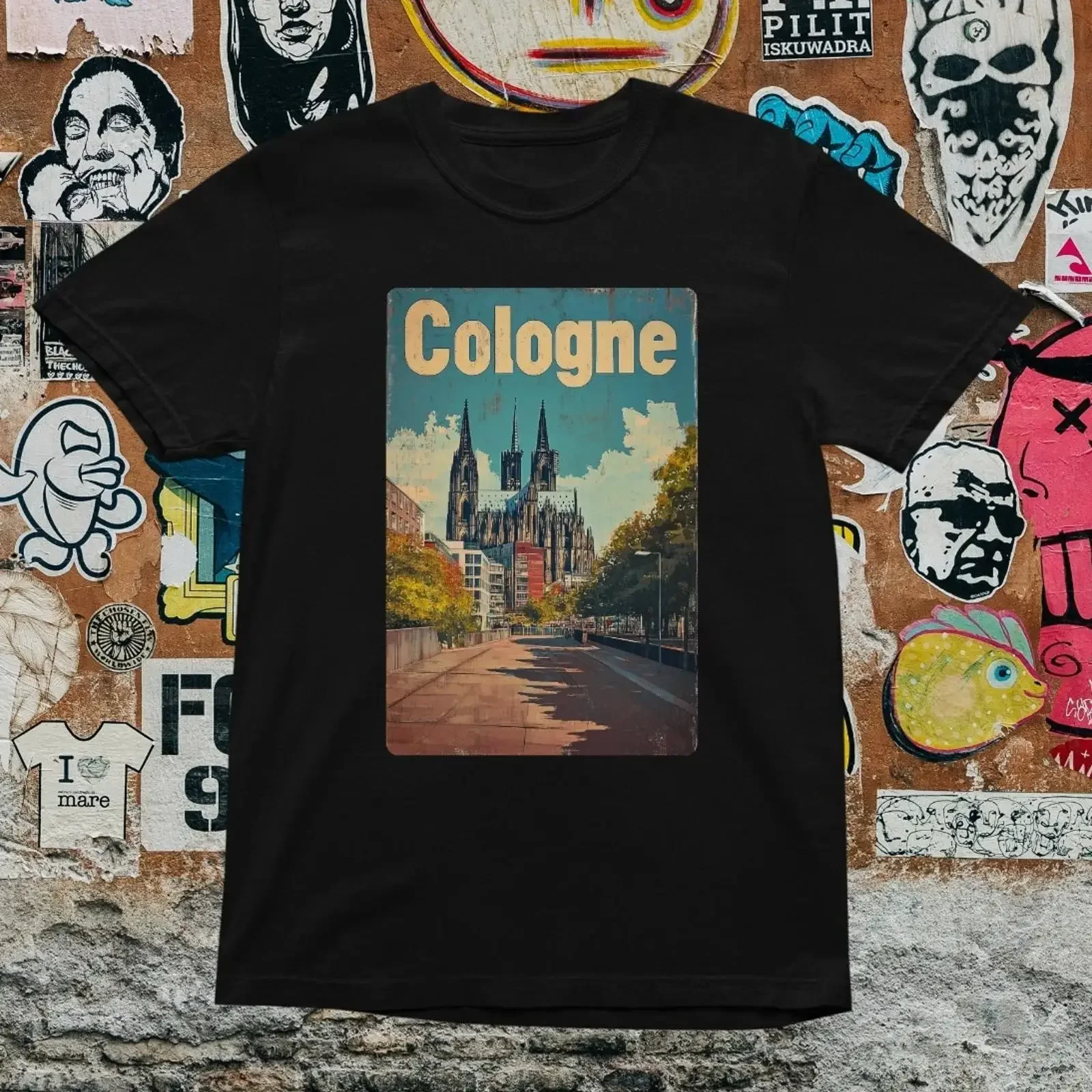 Cologne Germany Cathedral T Shirt Retro Travel Poster Style Vintage Art Image 1 of 4 vintage Washed designer clothes Slightly