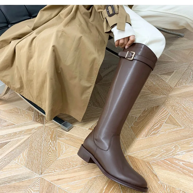 Women's boots 2026 Spring and Autumn new high top long tube boots Women's knight boots Round toe knee high boots image 4